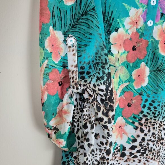 Soft Surroundings Tropical V-Neck Tunic Sheer Blouse - Picture 7 of 13